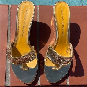 Marc Fisher Gold Embellished Sandals.